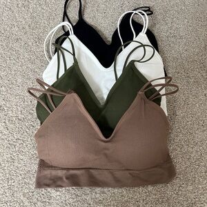 NWOT Set of Four Sleep Bras. Removable Pads. Double strap. Stretchy, Comfy M